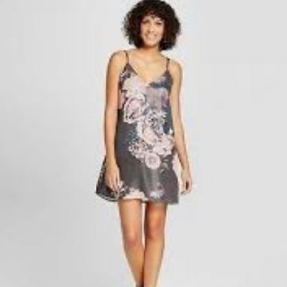 Floral Foil Print Strappy Party Dress-74-532 - Picture 2 of 2
